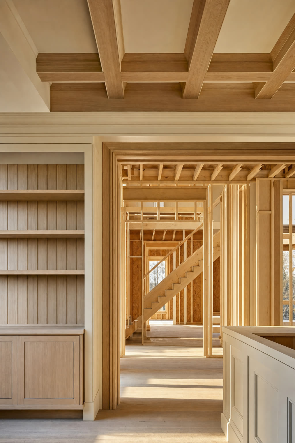Fine finish carpentry in a home under construction